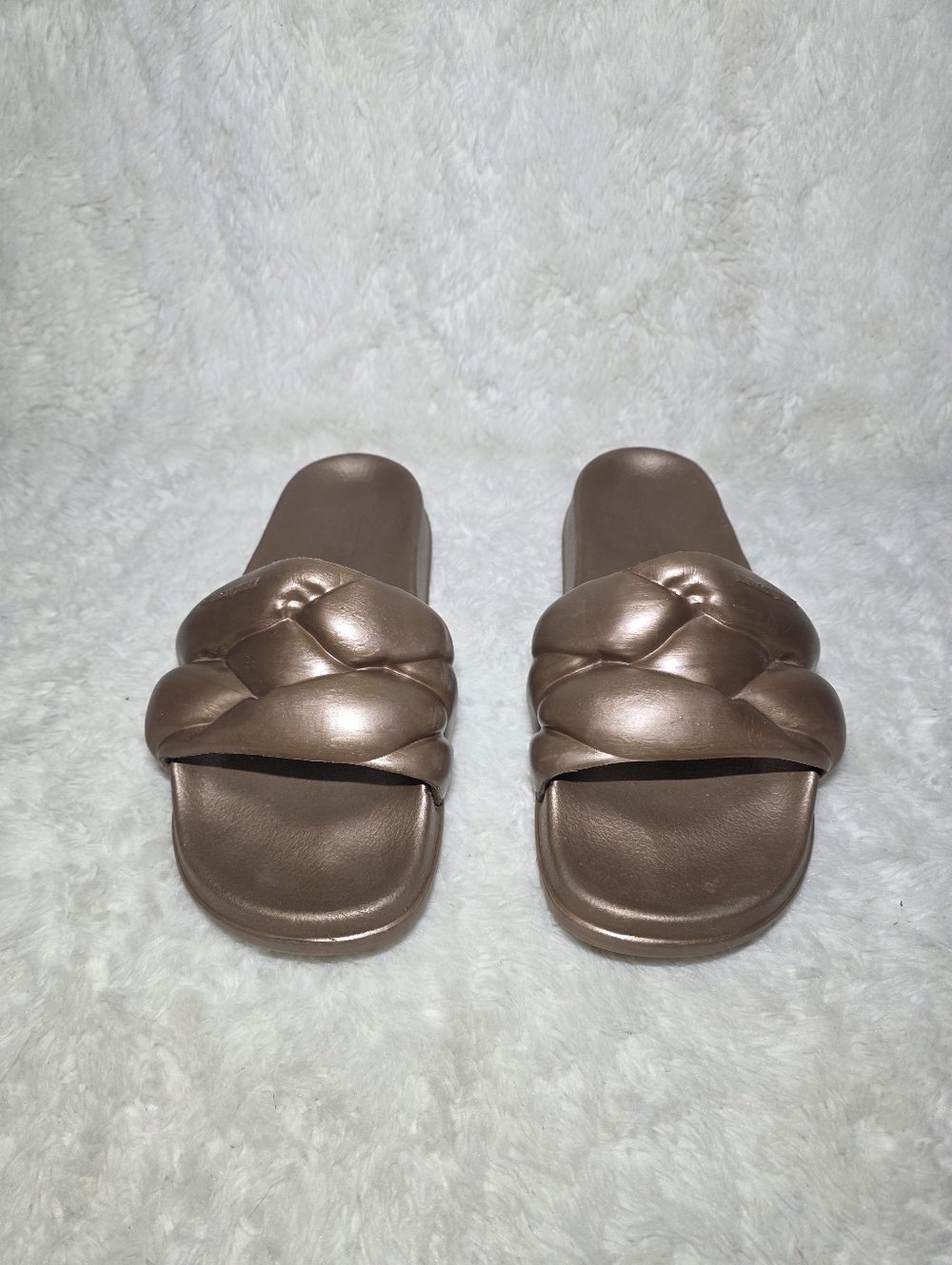 Lemon Jelly Sunny Metallic Bronze Braided Platform Slides Vegan Sandal US 10 41 - Picture 4 of 8